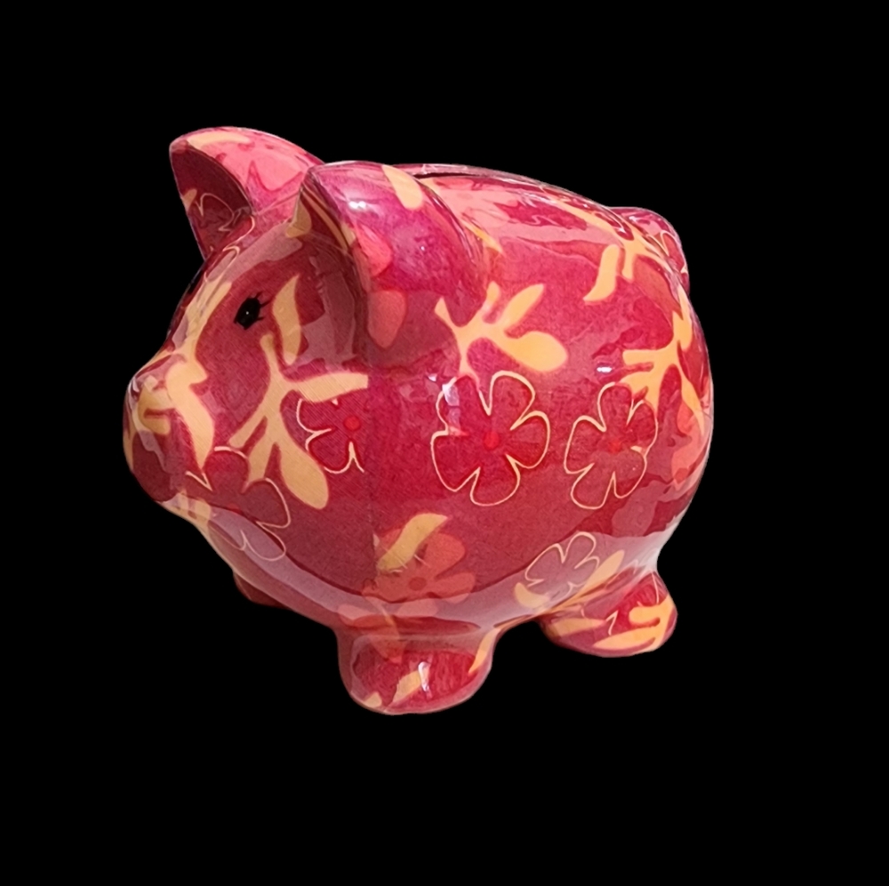 Vintage Russ glazed ceramic hand painted  piggy bank